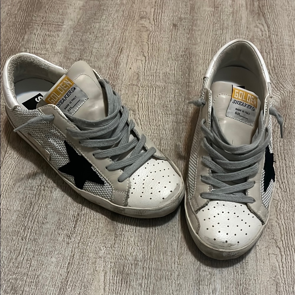 Golden Goose Womens White and Black and Grey w mesh Sneakers